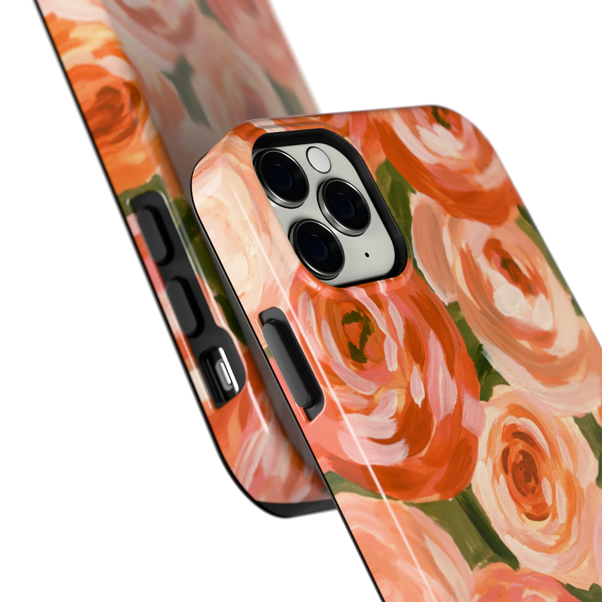Geschilderde perzikrozen hoesje voor iPhone 11 Pro Max, close-up