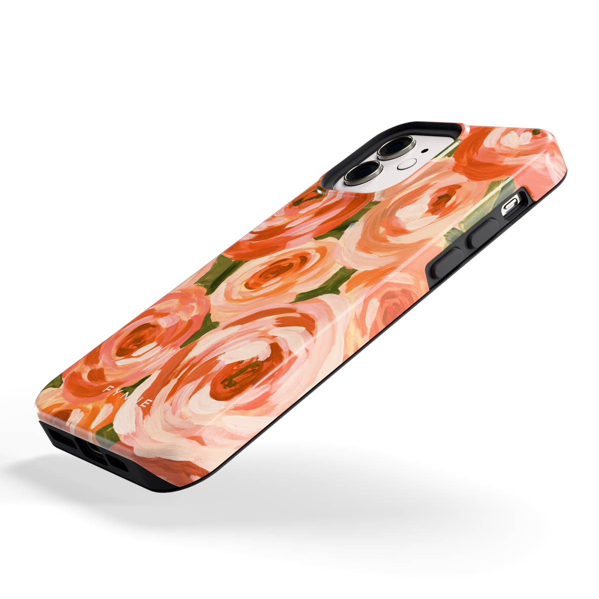 Geschilderde perzikrozen hoesje voor iPhone 12, schuin