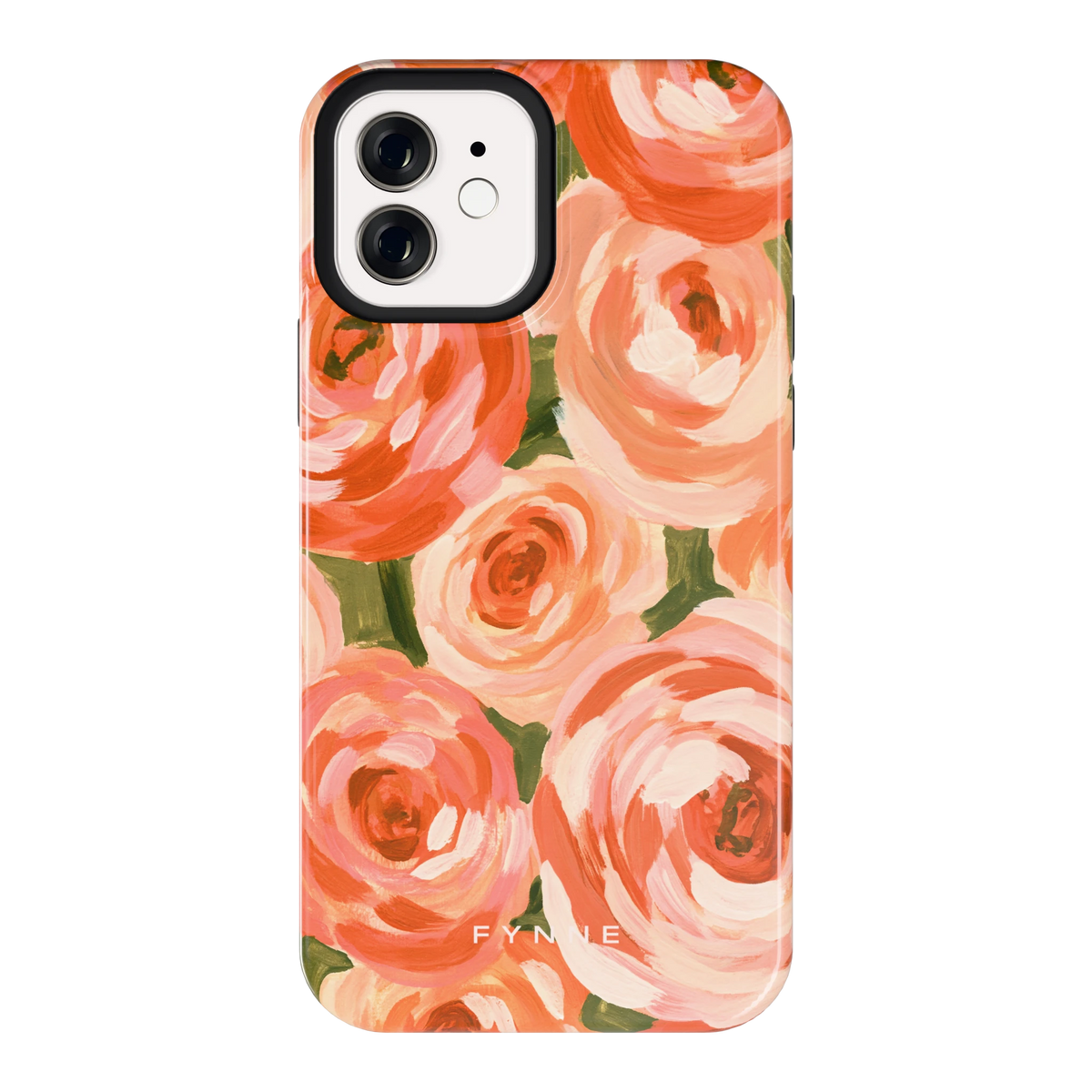 Geschilderde perzikrozen hoesje voor iPhone 12, achterkant
