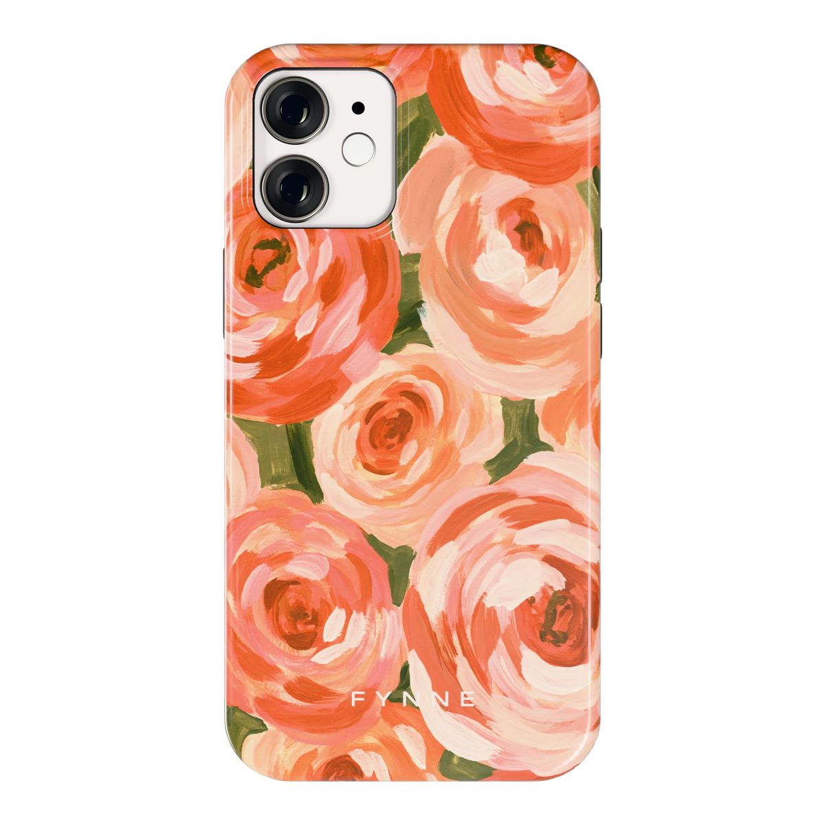 Geschilderde perzikrozen hoesje voor iPhone 12 mini, achterkant