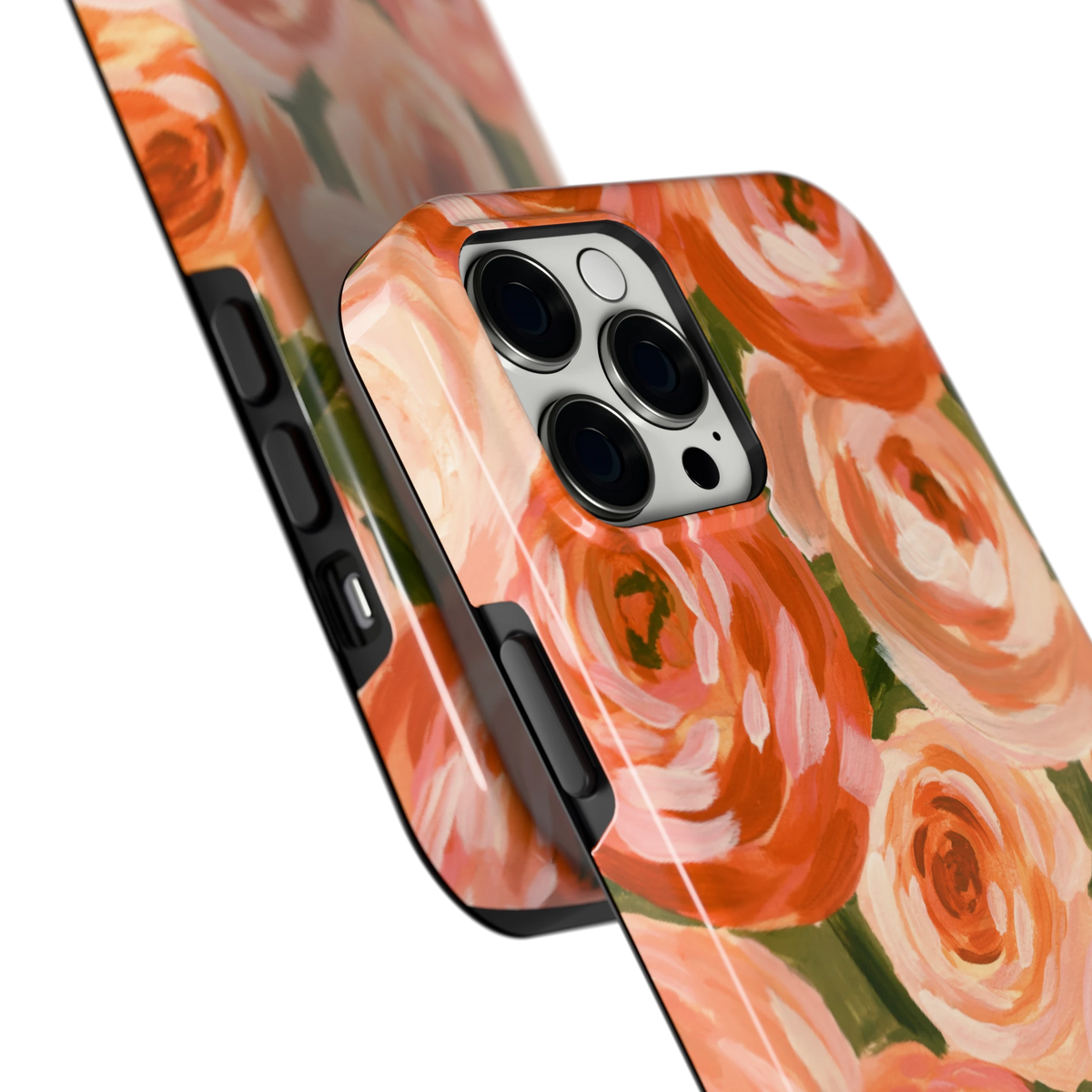 Geschilderde perzikrozen hoesje voor iPhone 12 Pro Max, close-up