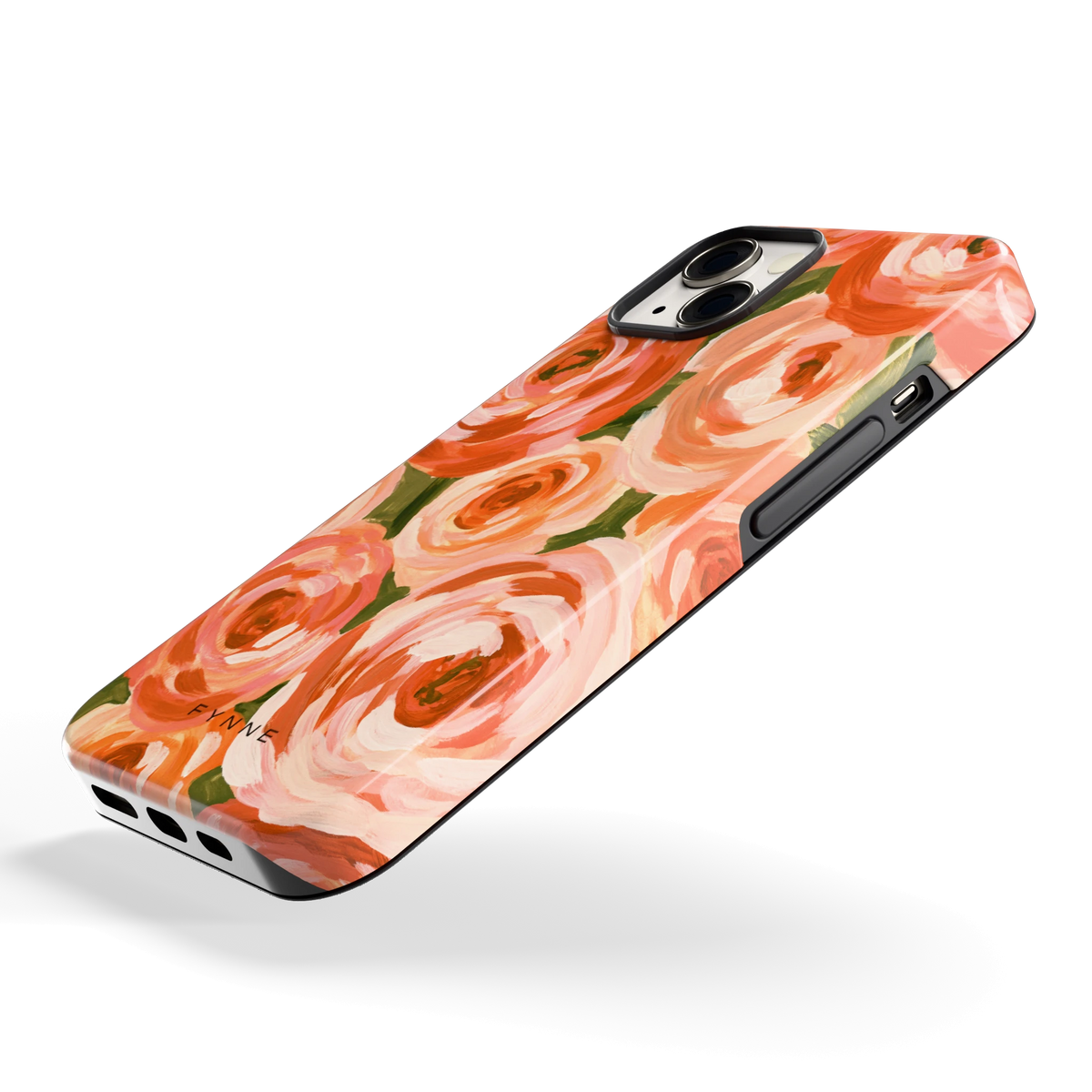 Geschilderde perzikrozen hoesje voor iPhone 13, schuin