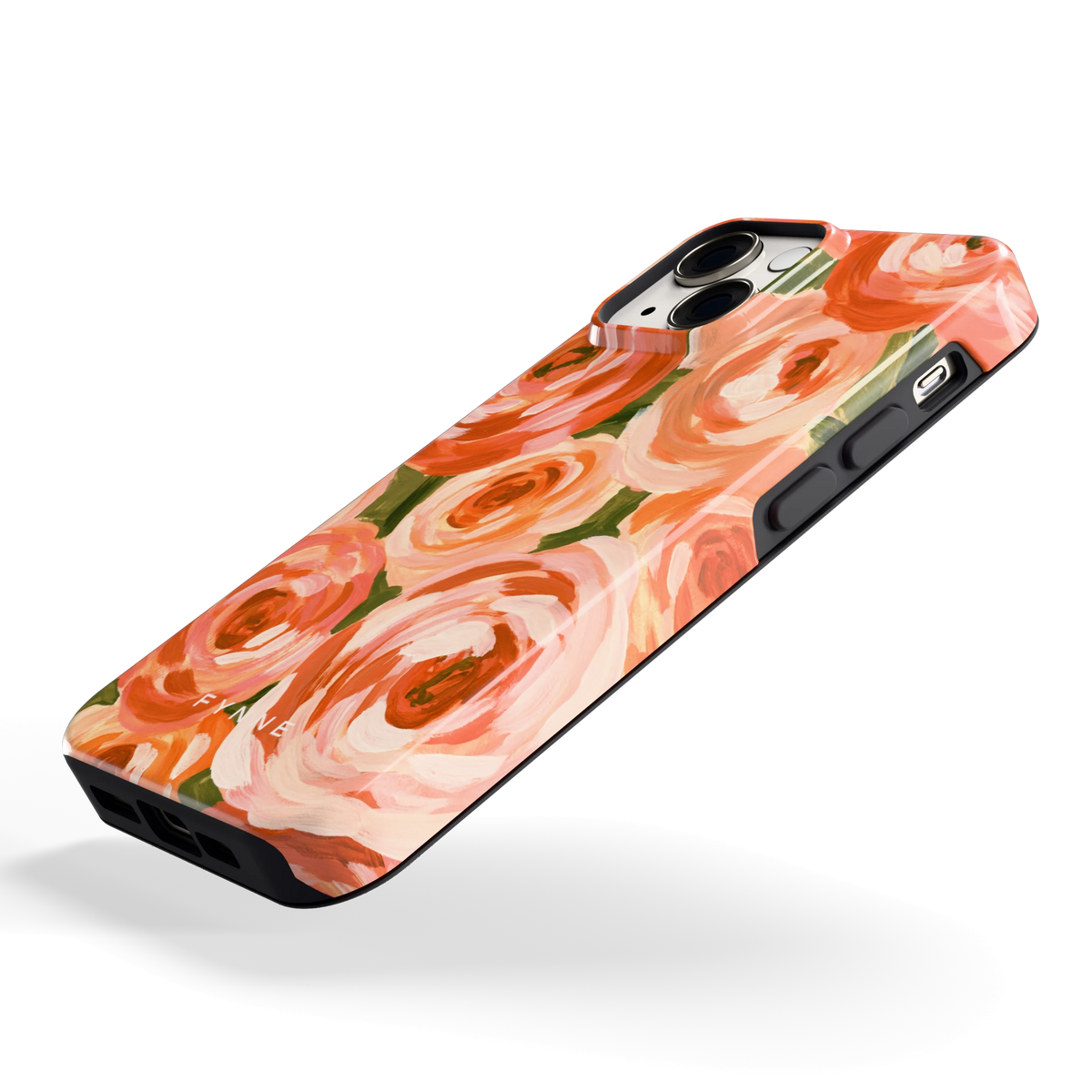 Geschilderde perzikrozen hoesje voor iPhone 13 mini, schuin