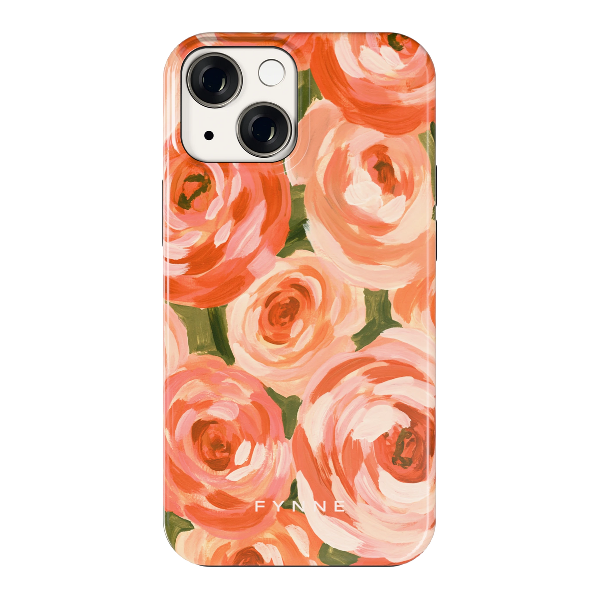 Geschilderde perzikrozen hoesje voor iPhone 13 mini, achterkant