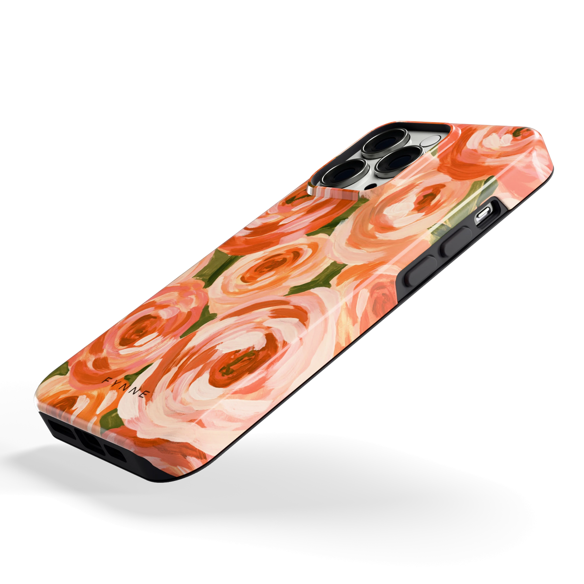 Geschilderde perzikrozen hoesje voor iPhone 13 Pro, schuin
