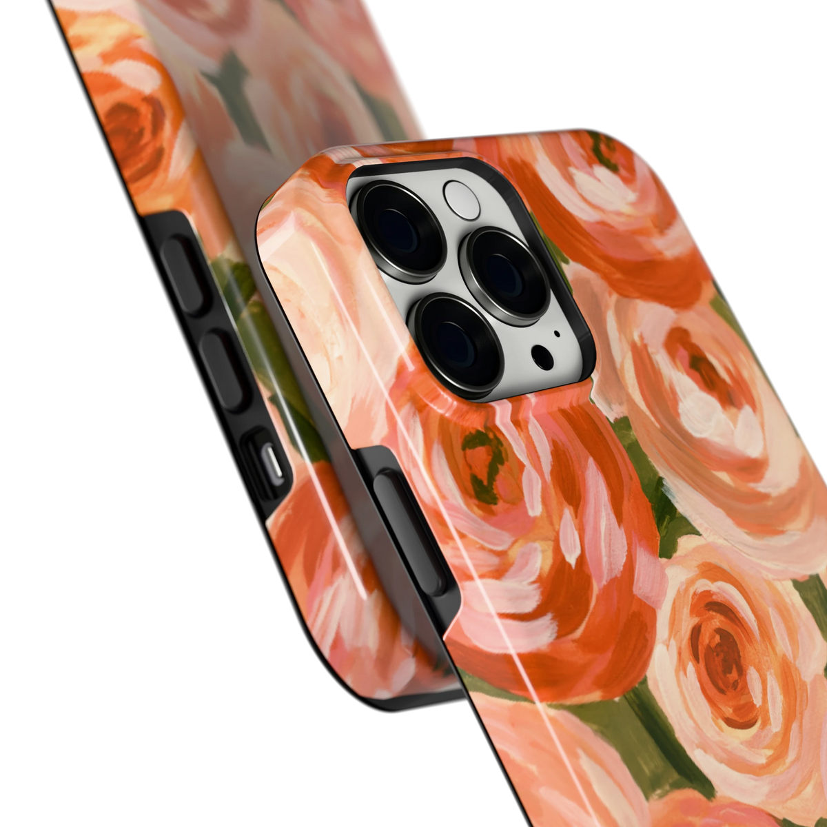 Geschilderde perzikrozen hoesje voor iPhone 13 Pro Max, close-up