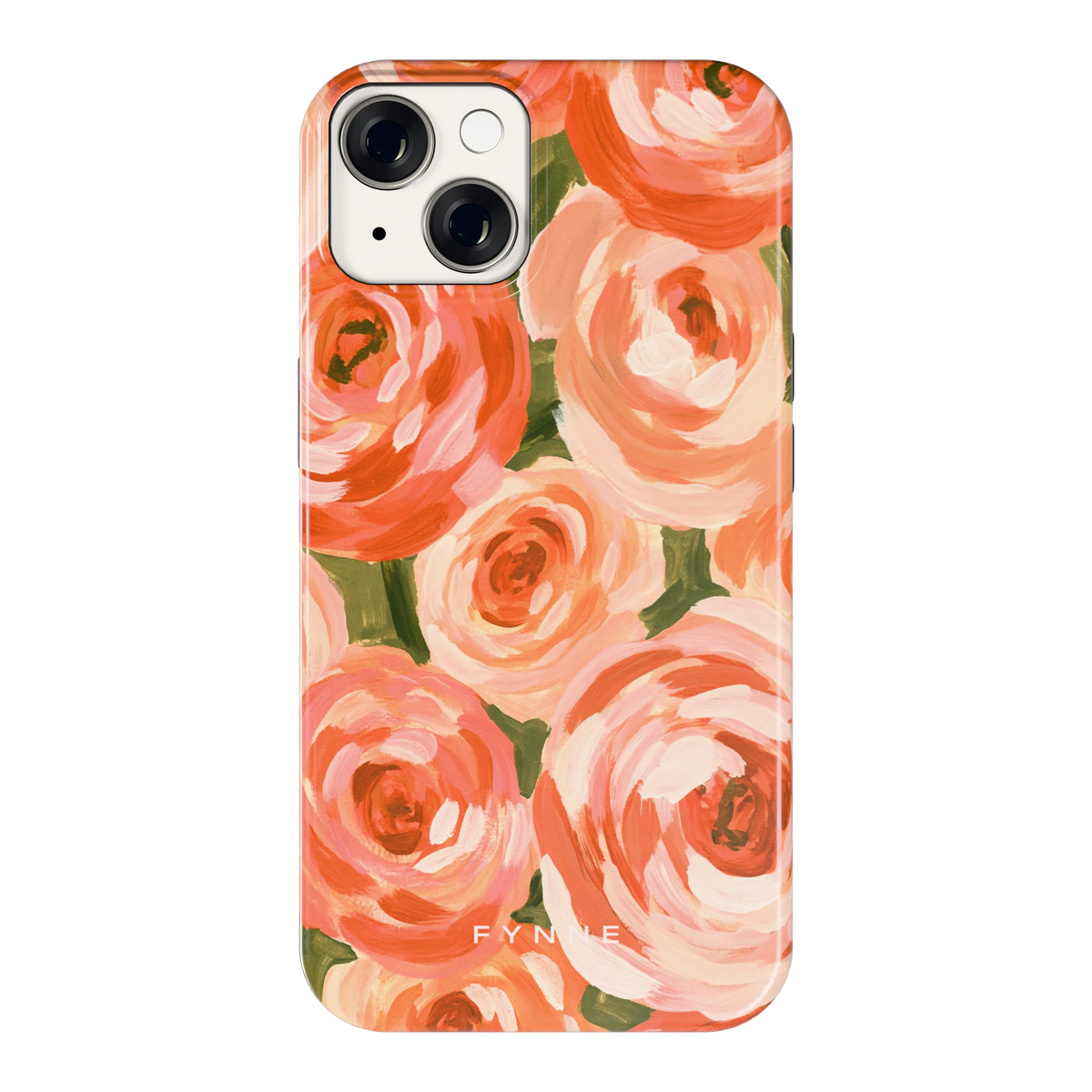 Geschilderde perzikrozen hoesje voor iPhone 14, achterkant