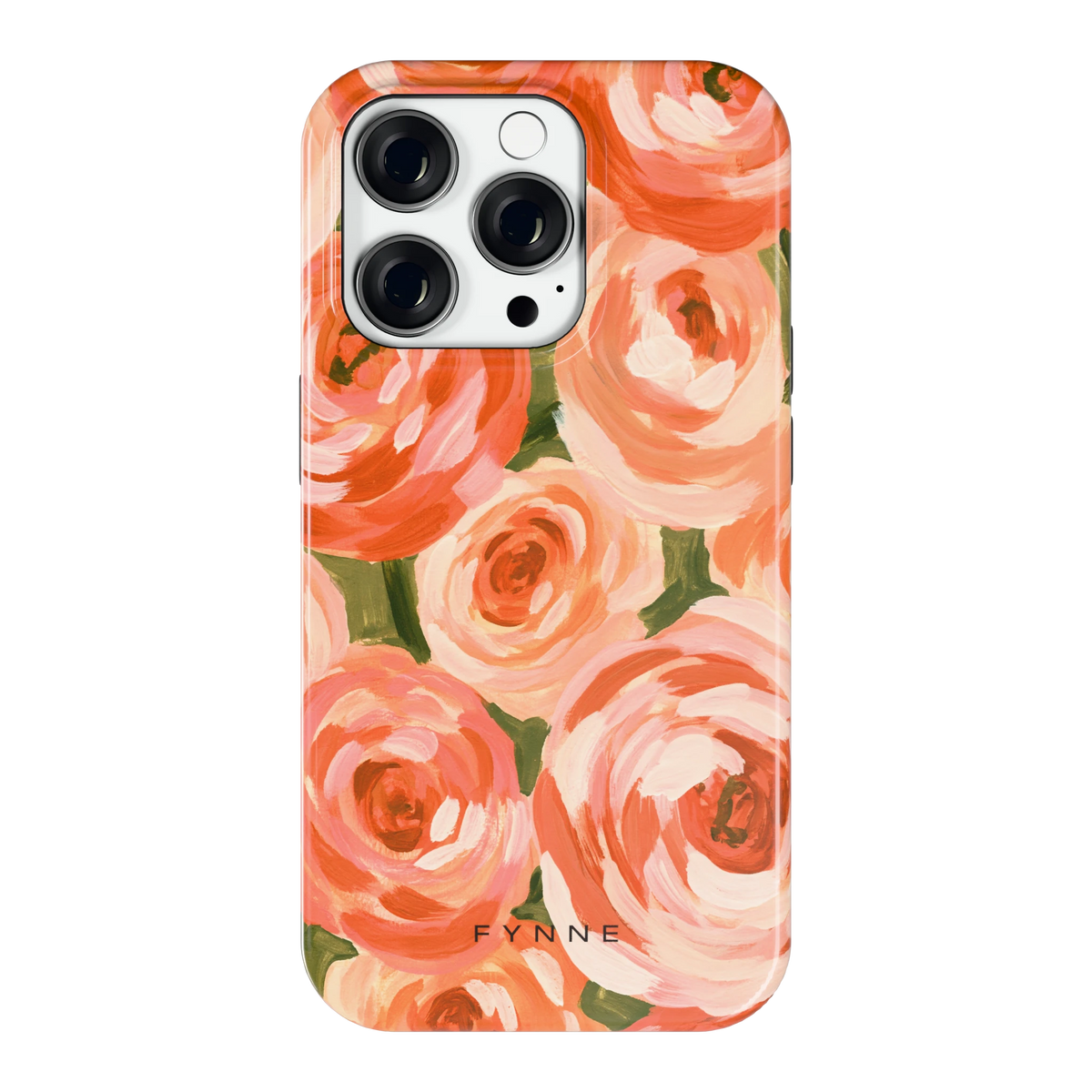 Geschilderde perzikrozen hoesje voor iPhone 14 Pro, achterkant