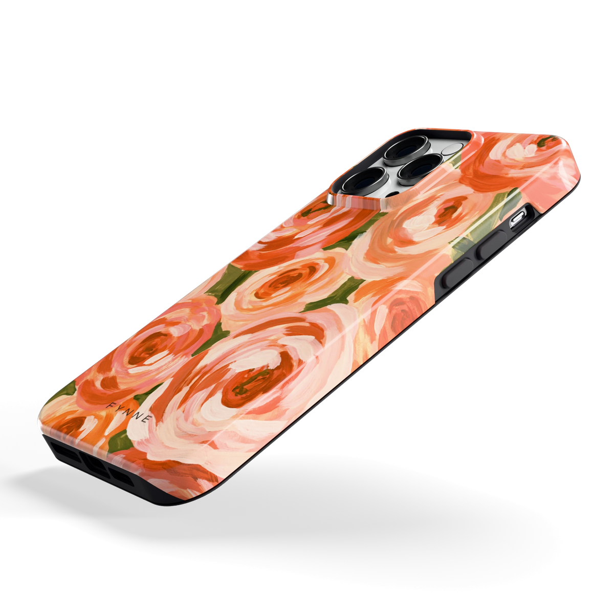 Geschilderde perzikrozen hoesje voor iPhone 14 Pro Max, schuin