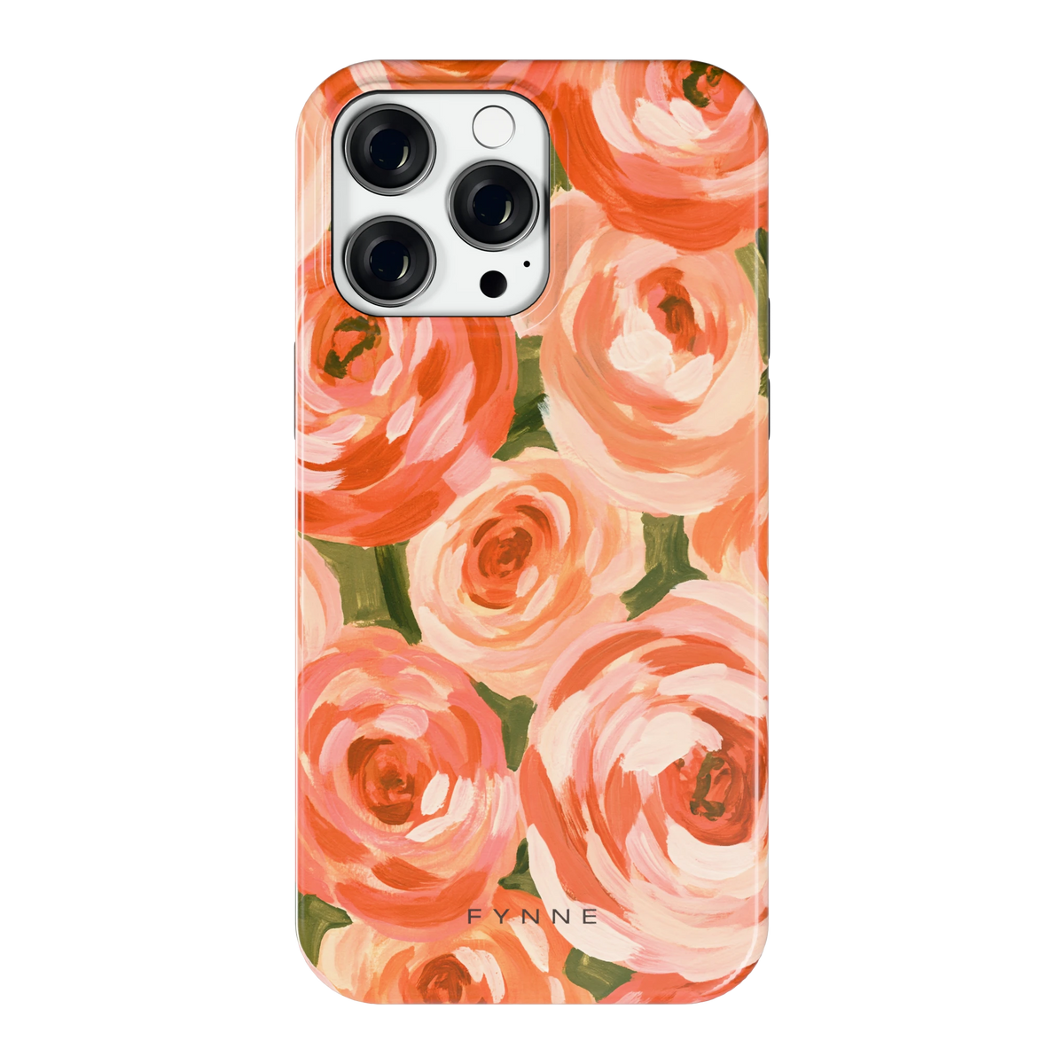 Geschilderde perzikrozen hoesje voor iPhone 14 Pro Max, achterkant