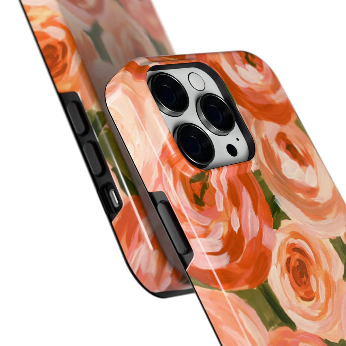 Geschilderde perzikrozen hoesje voor iPhone 14 Pro Max, close-up