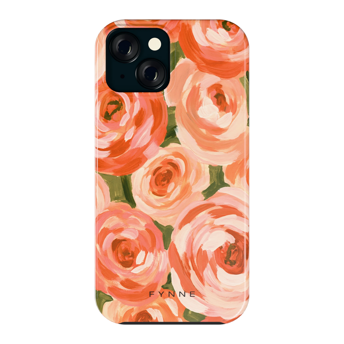 Geschilderde perzikrozen hoesje voor iPhone 15, achterkant