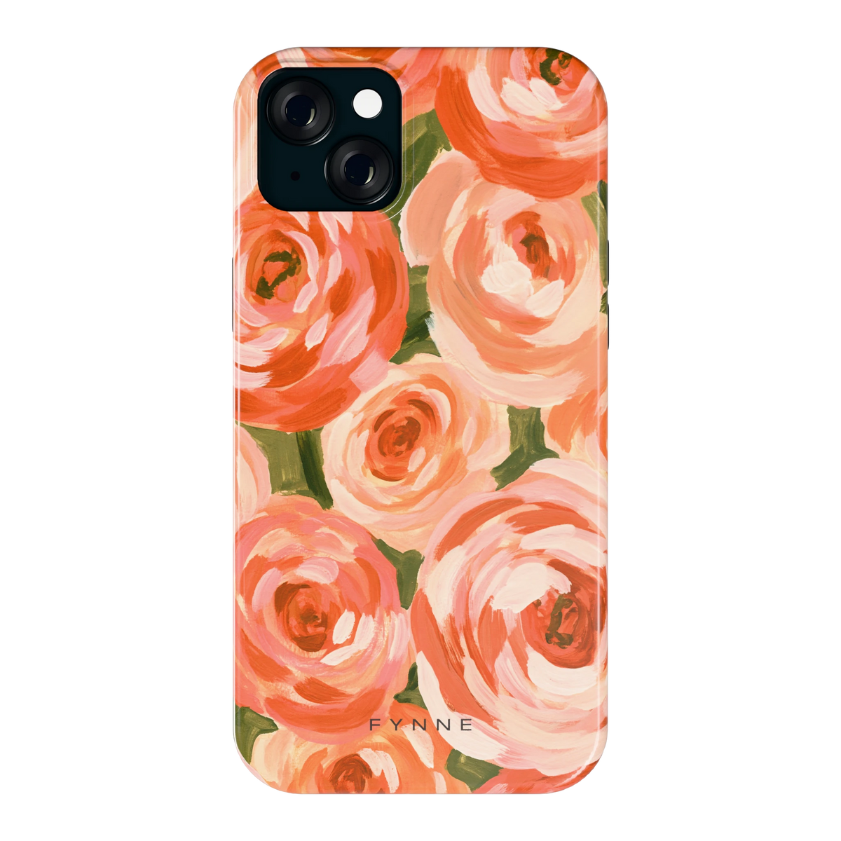 Geschilderde perzikrozen hoesje voor iPhone 15 Plus, achterkant