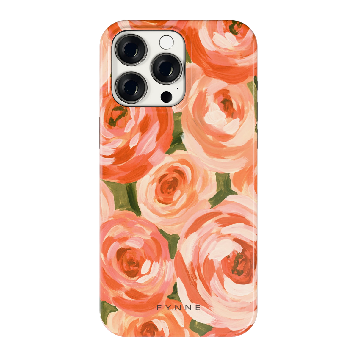 Geschilderde perzikrozen hoesje voor iPhone 15 Pro Max, achterkant