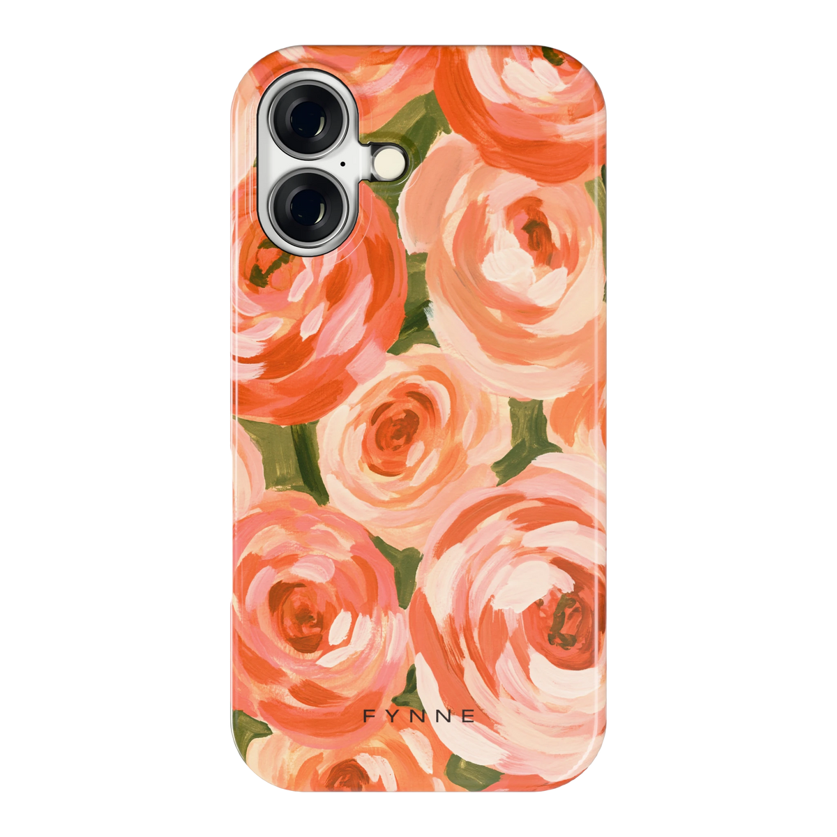 Geschilderde perzikrozen hoesje voor iPhone 16, achterkant