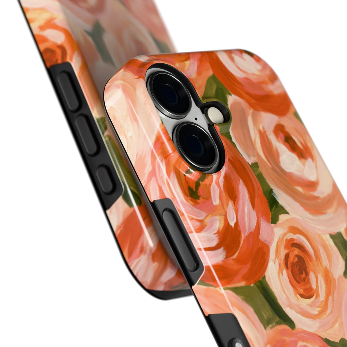 Geschilderde perzikrozen hoesje voor iPhone 16, close-up