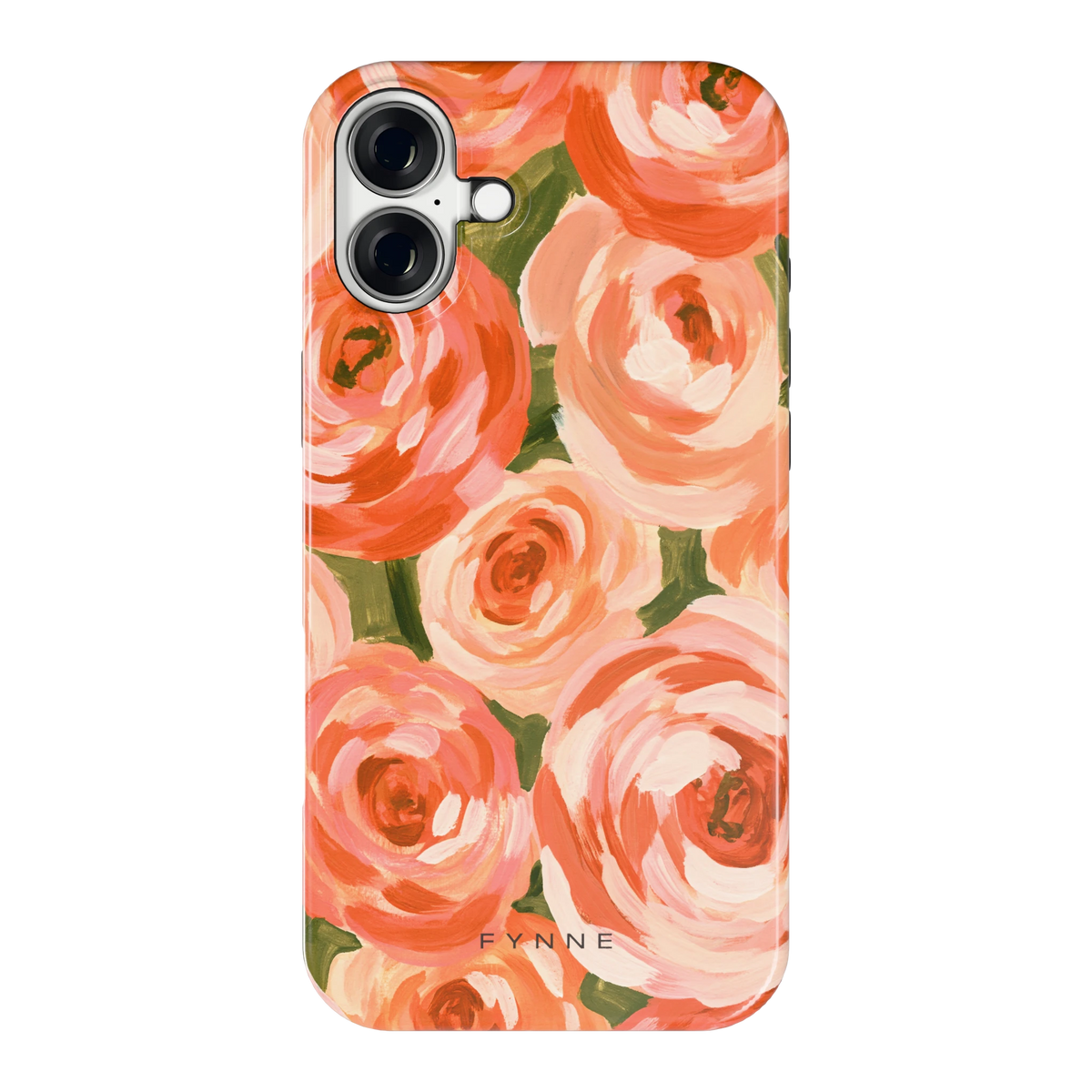Geschilderde perzikrozen hoesje voor iPhone 16 Plus, achterkant
