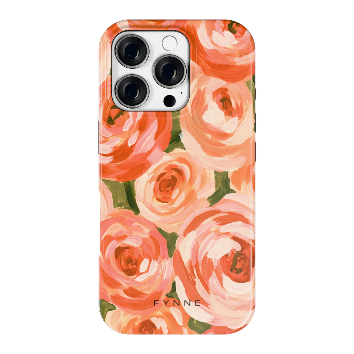 Geschilderde perzikrozen hoesje voor iPhone 16 Pro, achterkant