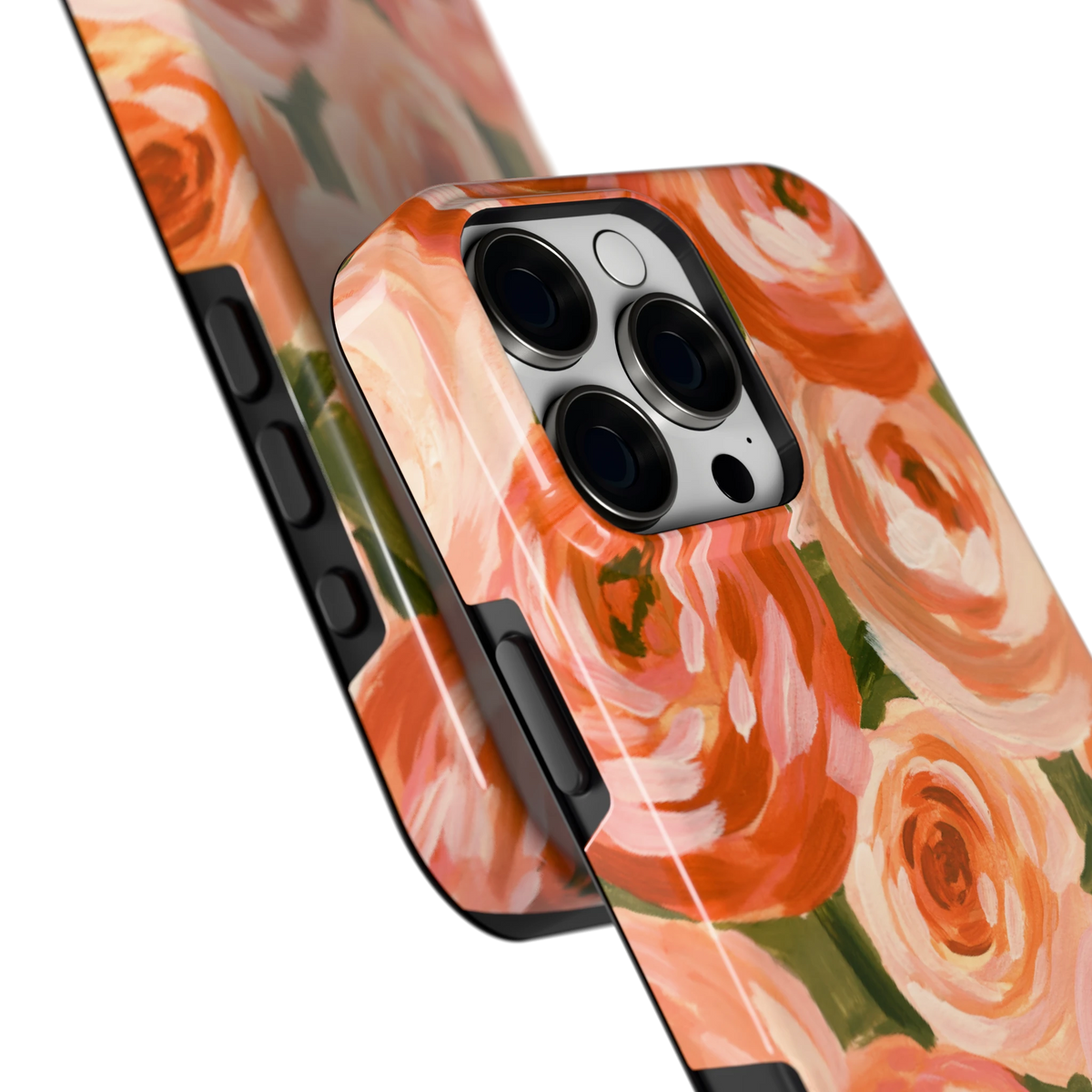 Geschilderde perzikrozen hoesje voor iPhone 16 Pro Max, close-up