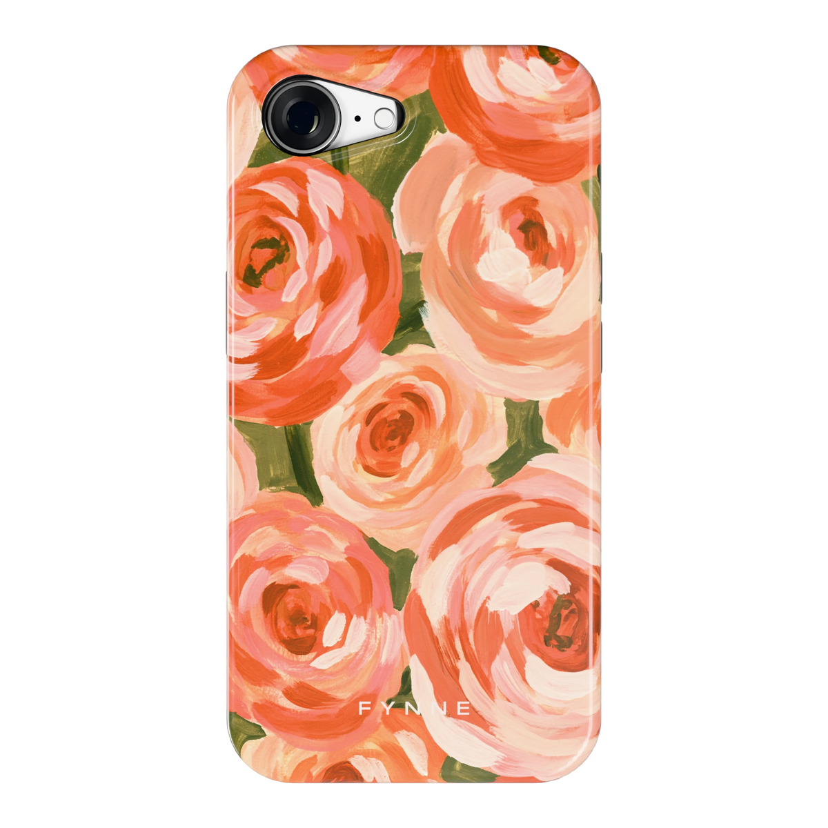 Geschilderde perzikrozen hoesje voor iPhone 16e, achterkant