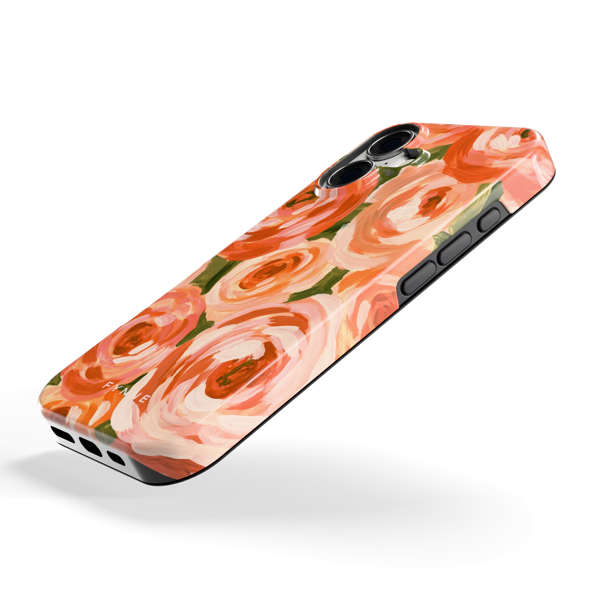 Geschilderde perzikrozen hoesje voor iPhone 17, schuin