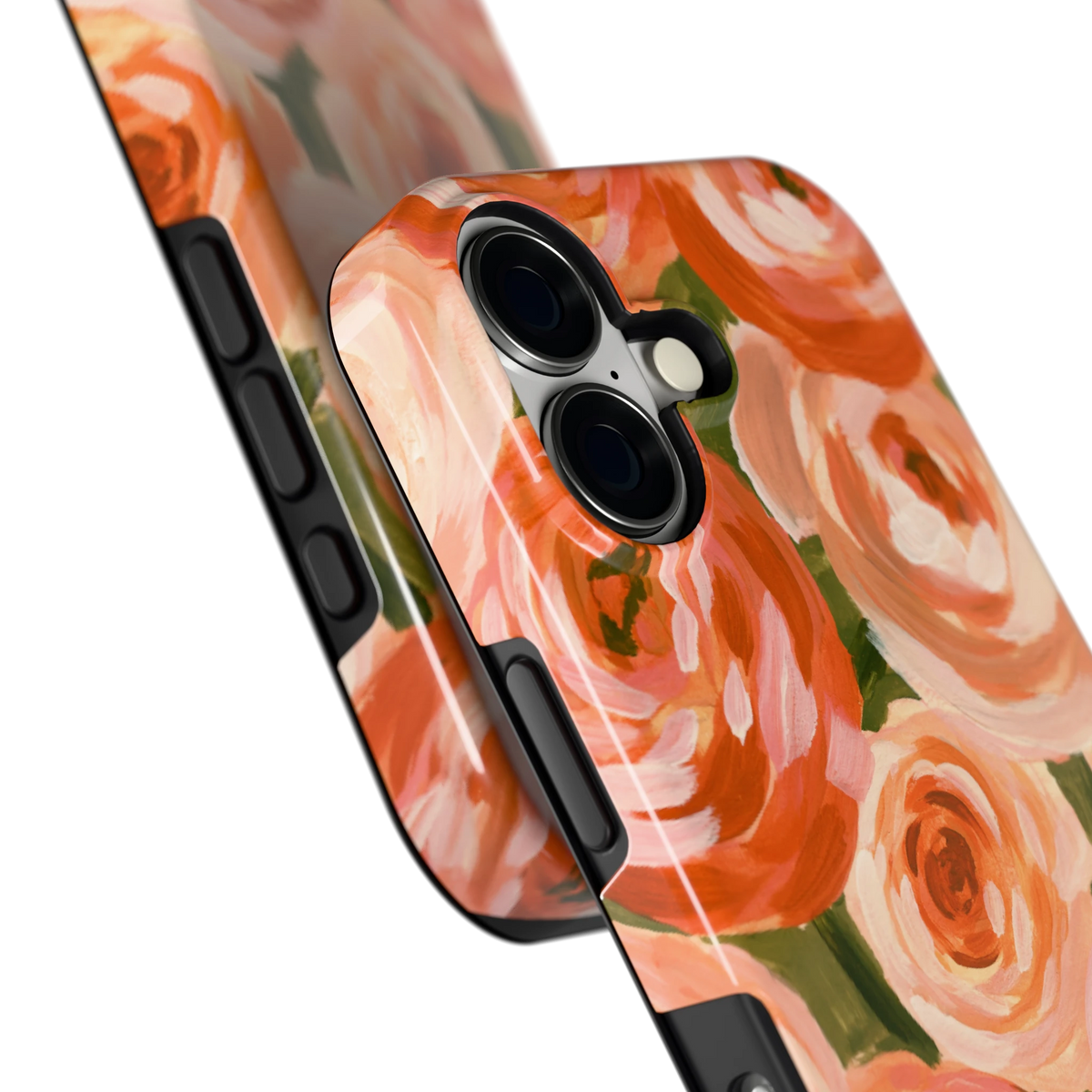 Geschilderde perzikrozen hoesje voor iPhone 17, close-up