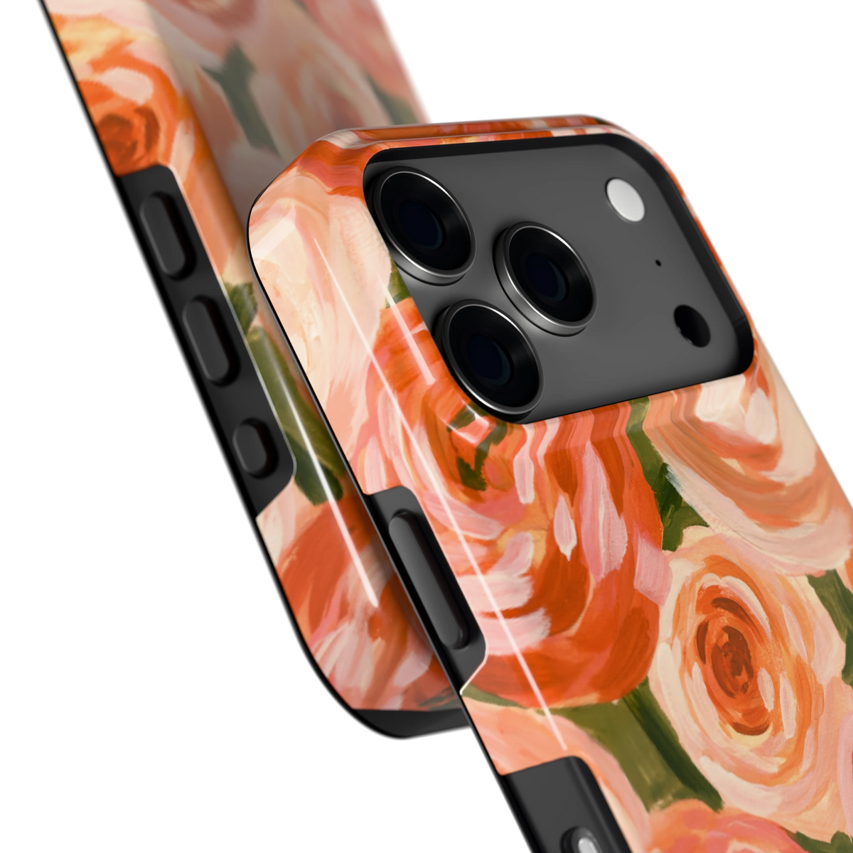 Geschilderde perzikrozen hoesje voor iPhone 17 Pro, close-up