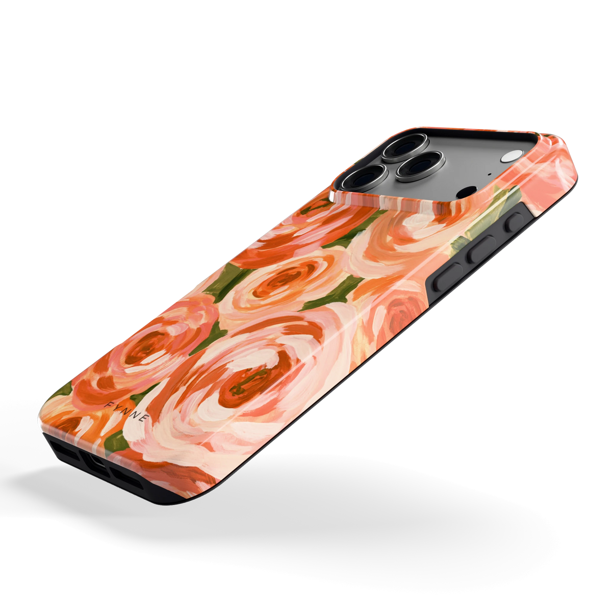 Geschilderde perzikrozen hoesje voor iPhone 17 Pro Max, schuin