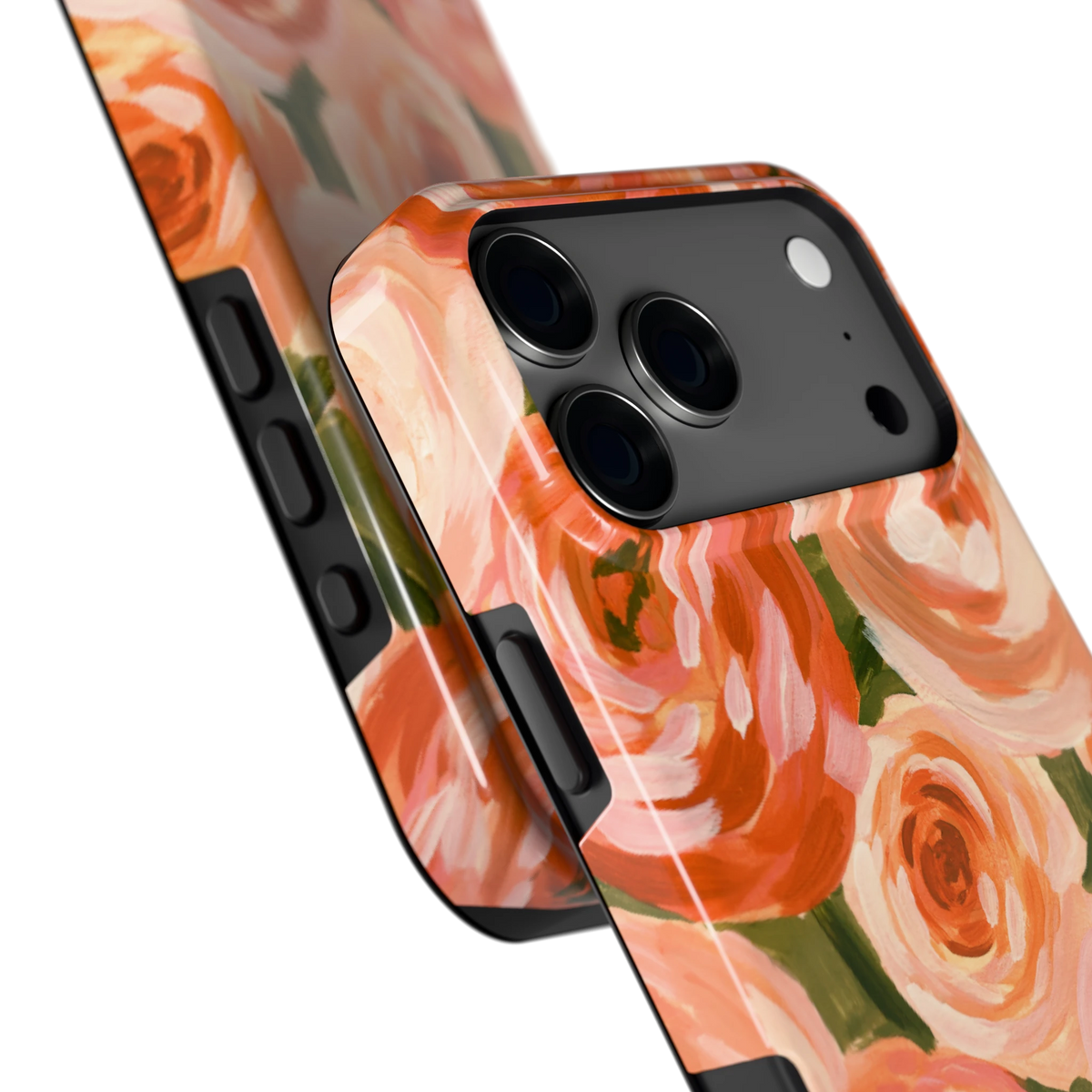 Geschilderde perzikrozen hoesje voor iPhone 17 Pro Max, close-up
