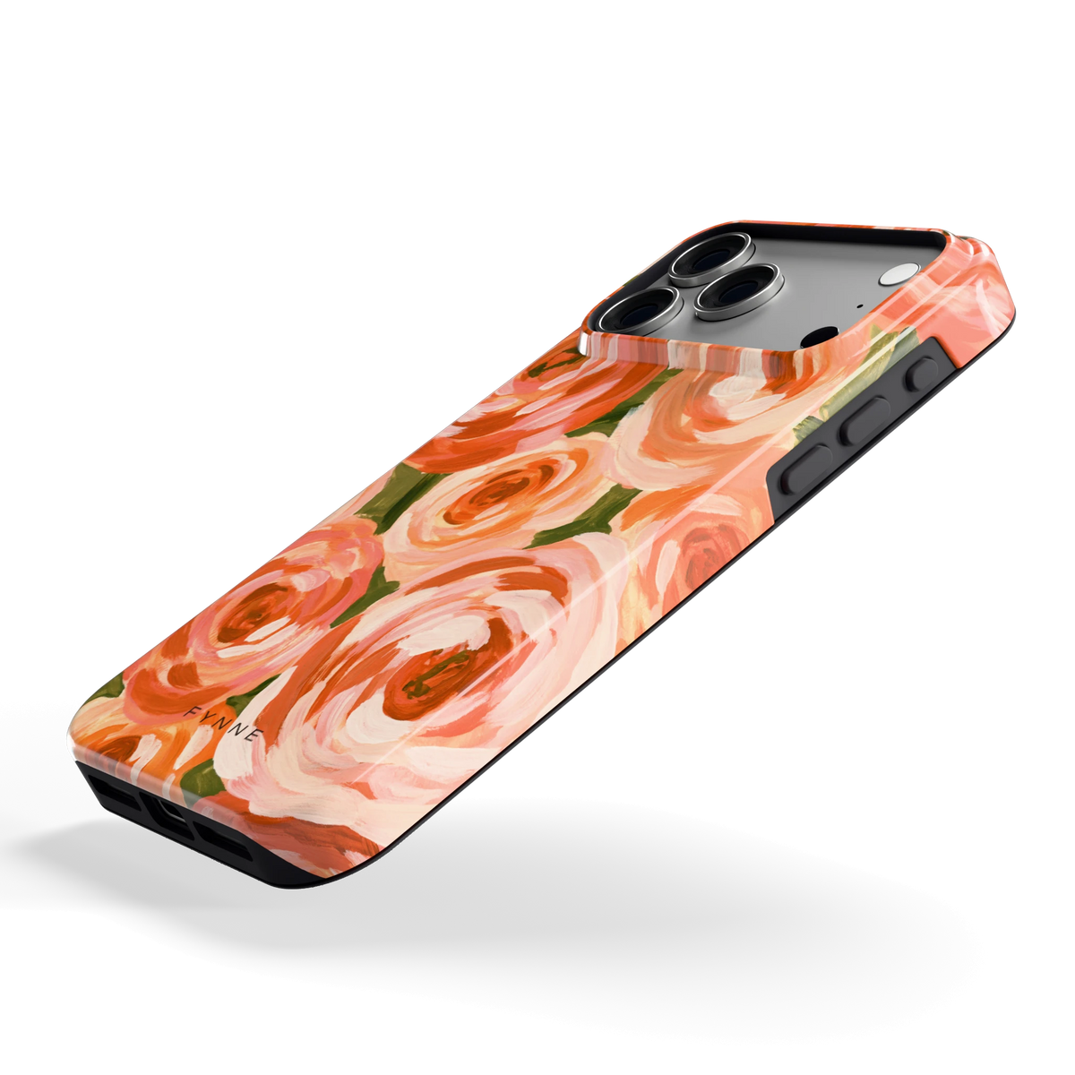 Geschilderde perzikrozen hoesje voor iPhone 18 Pro Max, schuin