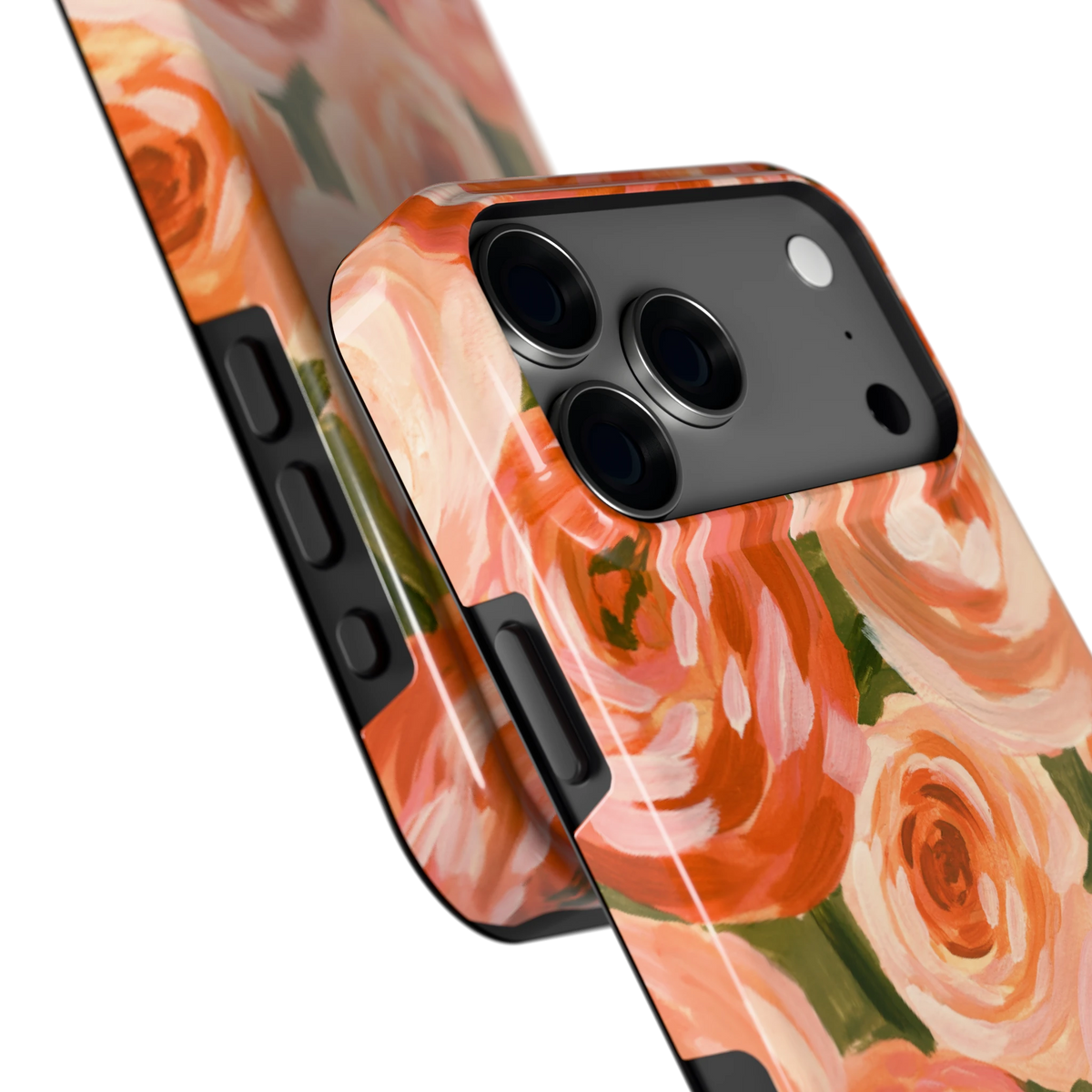 Geschilderde perzikrozen hoesje voor iPhone 18 Pro Max, close-up