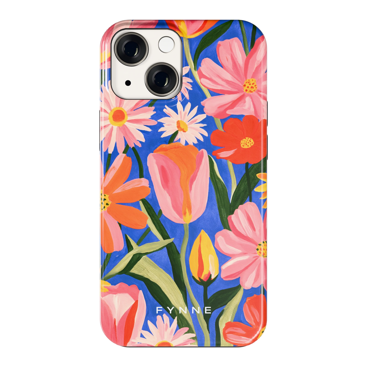 Geschilderde Tulpentuin hoesje voor iPhone 13 mini, achterkant