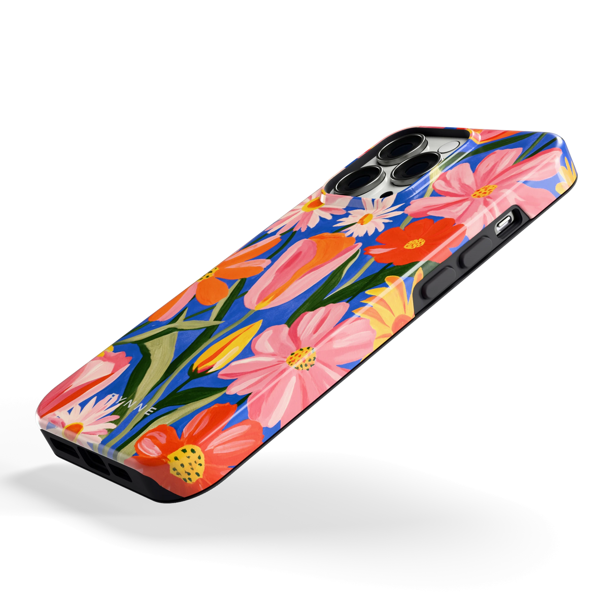 Geschilderde Tulpentuin hoesje voor iPhone 13 Pro, schuin
