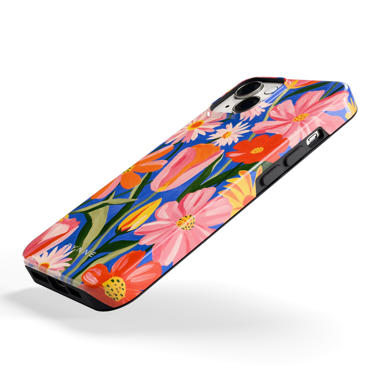 Geschilderde Tulpentuin hoesje voor iPhone 14, schuin