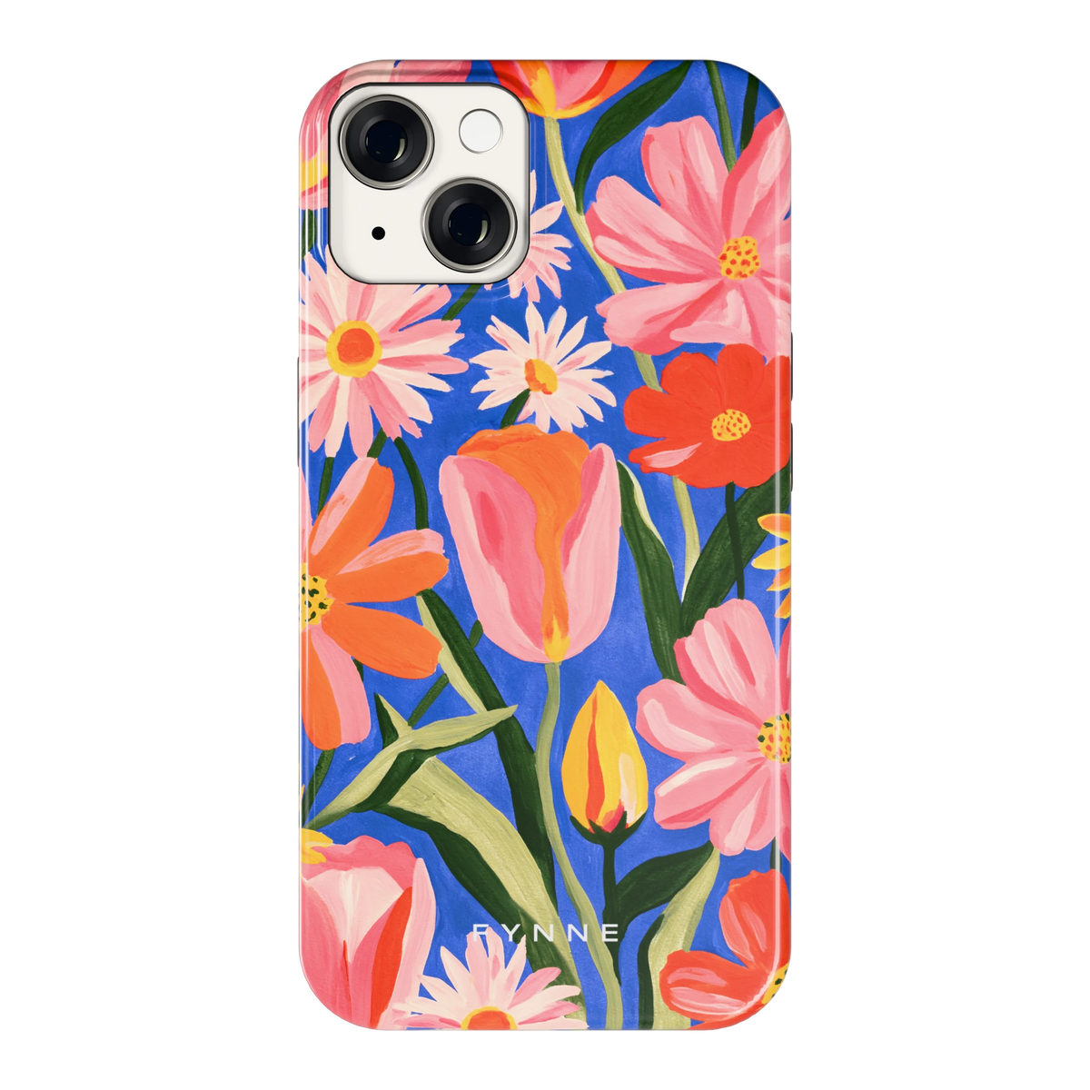 Geschilderde Tulpentuin hoesje voor iPhone 14, achterkant