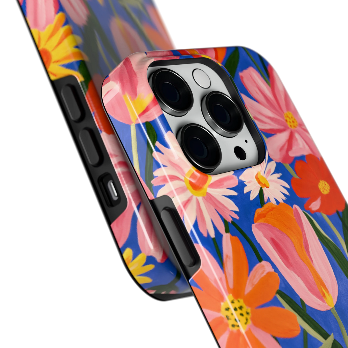 Geschilderde Tulpentuin hoesje voor iPhone 14 Pro, close-up