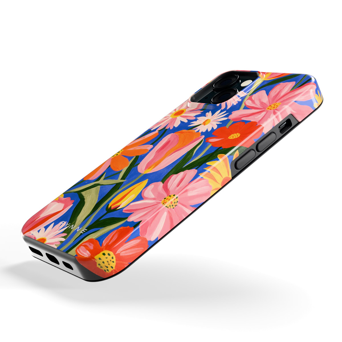 Geschilderde Tulpentuin hoesje voor iPhone 15, schuin