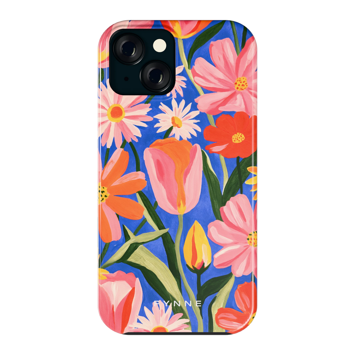 Geschilderde Tulpentuin hoesje voor iPhone 15, achterkant