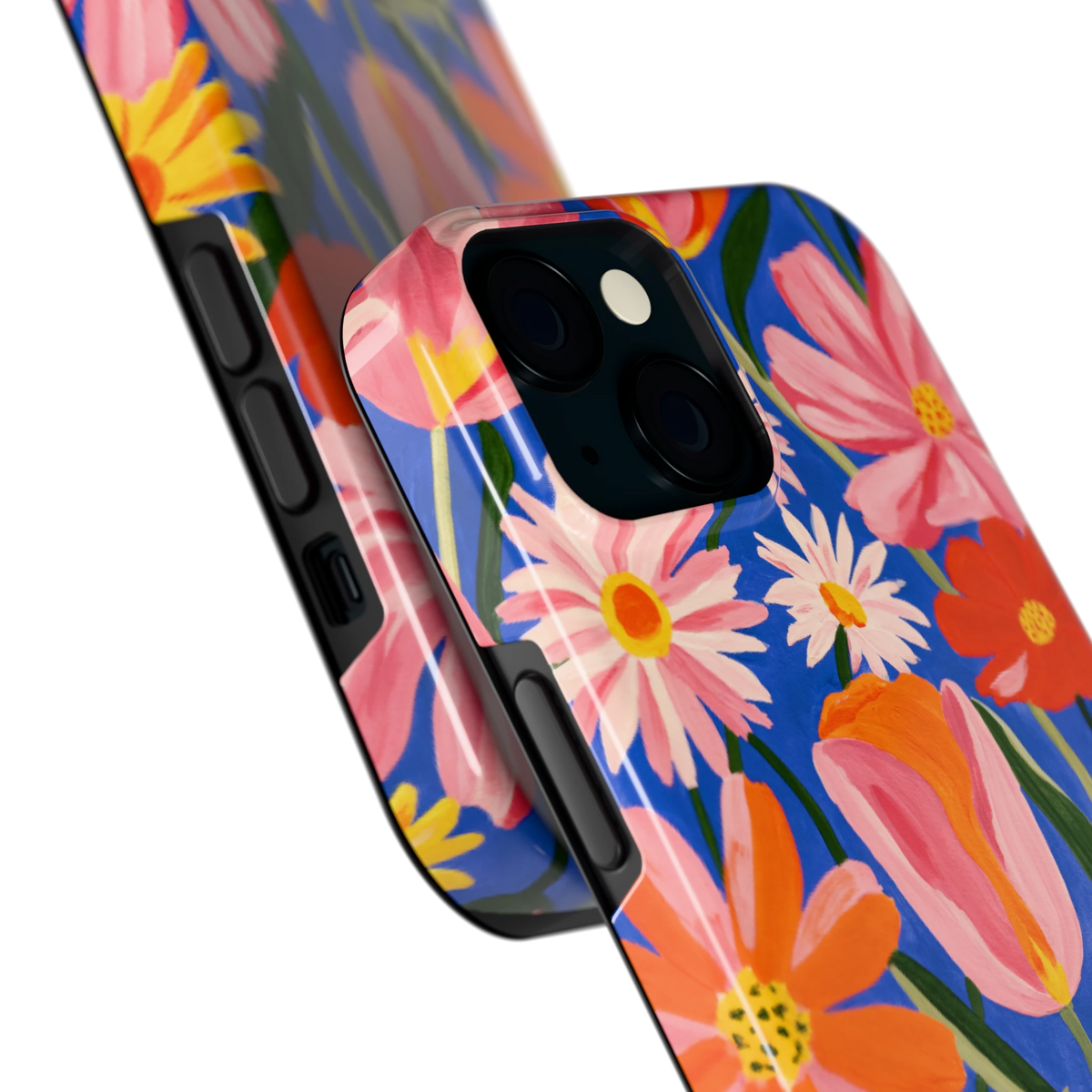 Geschilderde Tulpentuin hoesje voor iPhone 15, close-up
