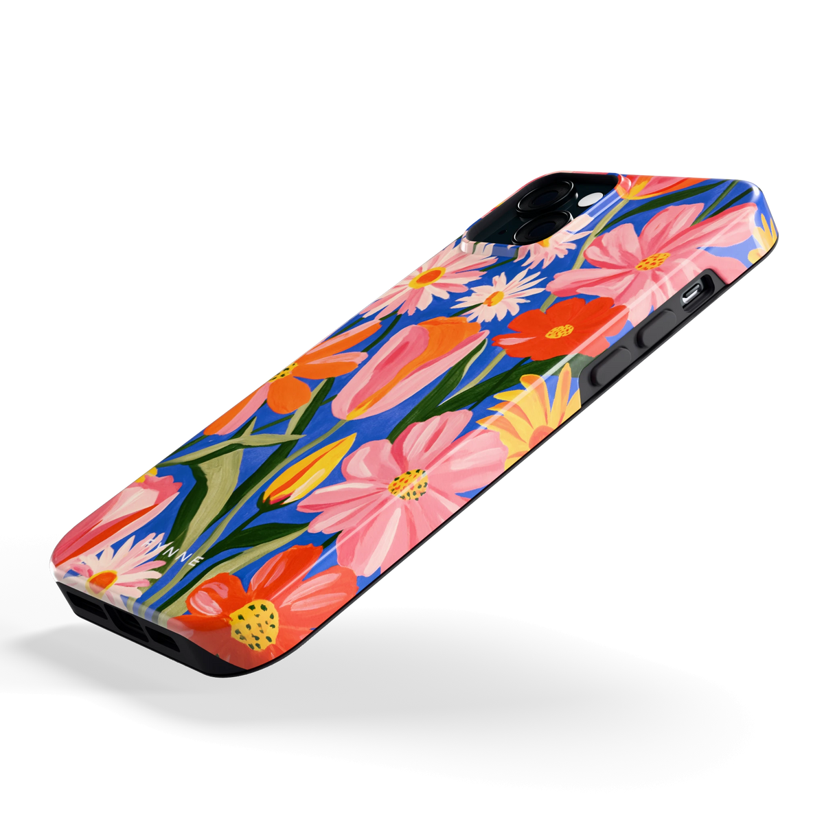 Geschilderde Tulpentuin hoesje voor iPhone 15 Plus, schuin