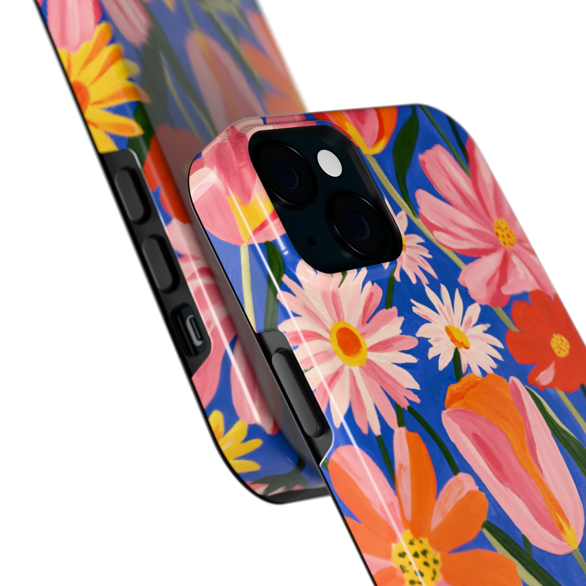 Geschilderde Tulpentuin hoesje voor iPhone 15 Plus, close-up