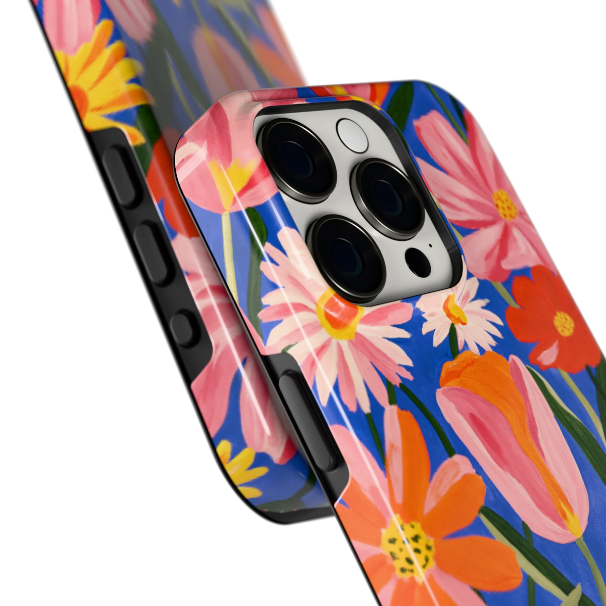 Geschilderde Tulpentuin hoesje voor iPhone 15 Pro, close-up