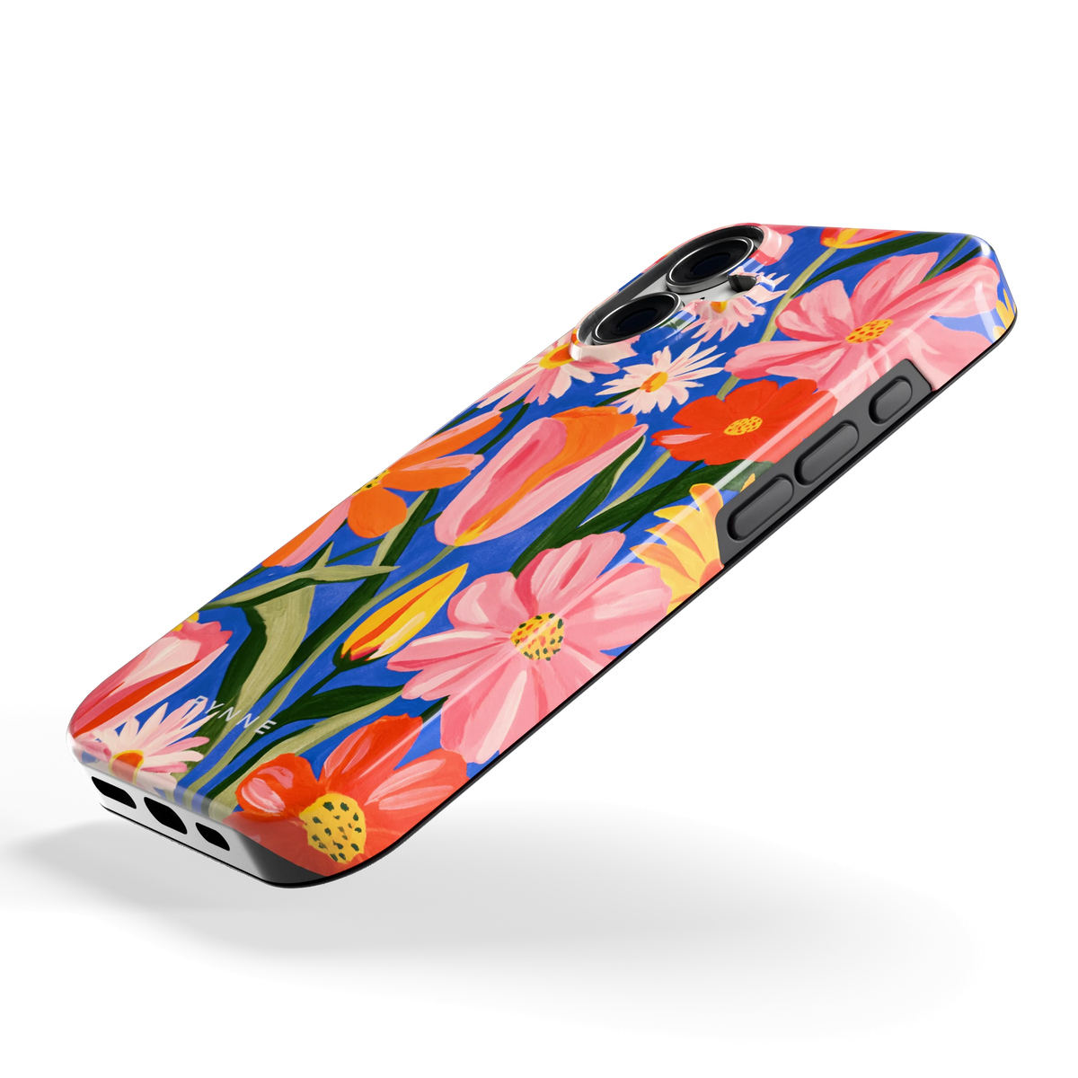 Geschilderde Tulpentuin hoesje voor iPhone 16, schuin