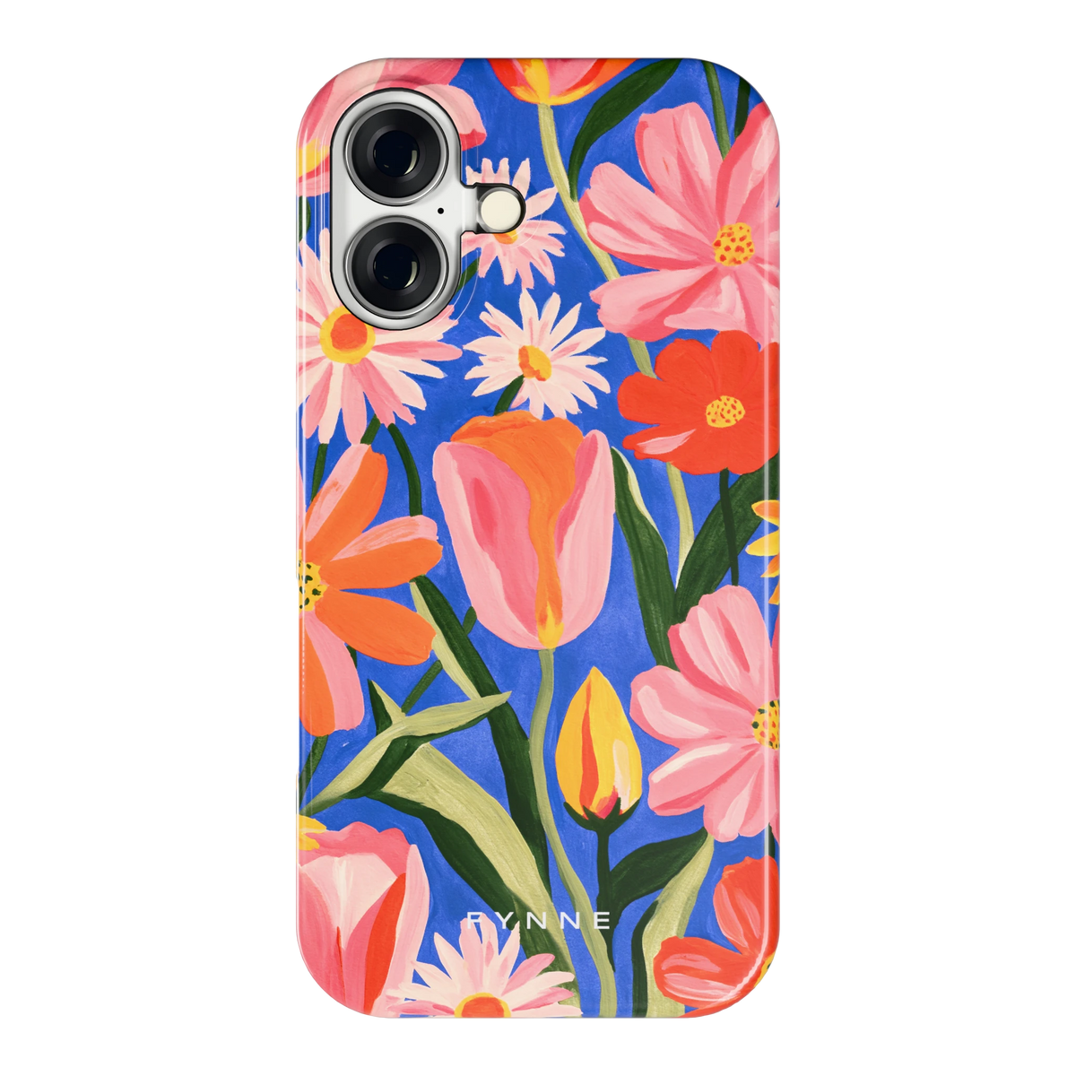 Geschilderde Tulpentuin hoesje voor iPhone 16, achterkant