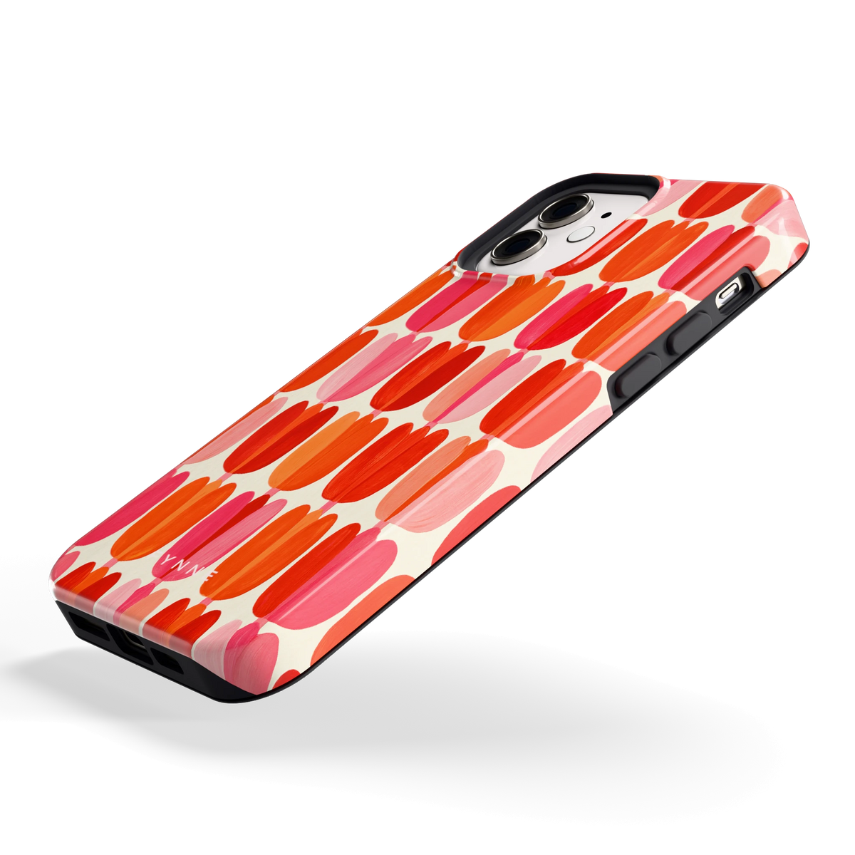 Geschilderde tulpenrijen hoesje voor iPhone 12, schuin