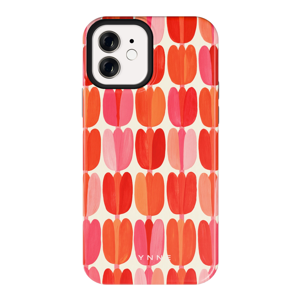 Geschilderde tulpenrijen hoesje voor iPhone 12, achterkant