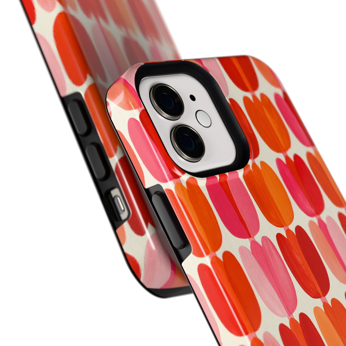 Geschilderde tulpenrijen hoesje voor iPhone 12, close-up
