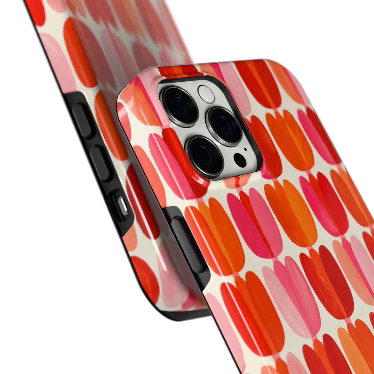 Geschilderde tulpenrijen hoesje voor iPhone 12 Pro Max, close-up