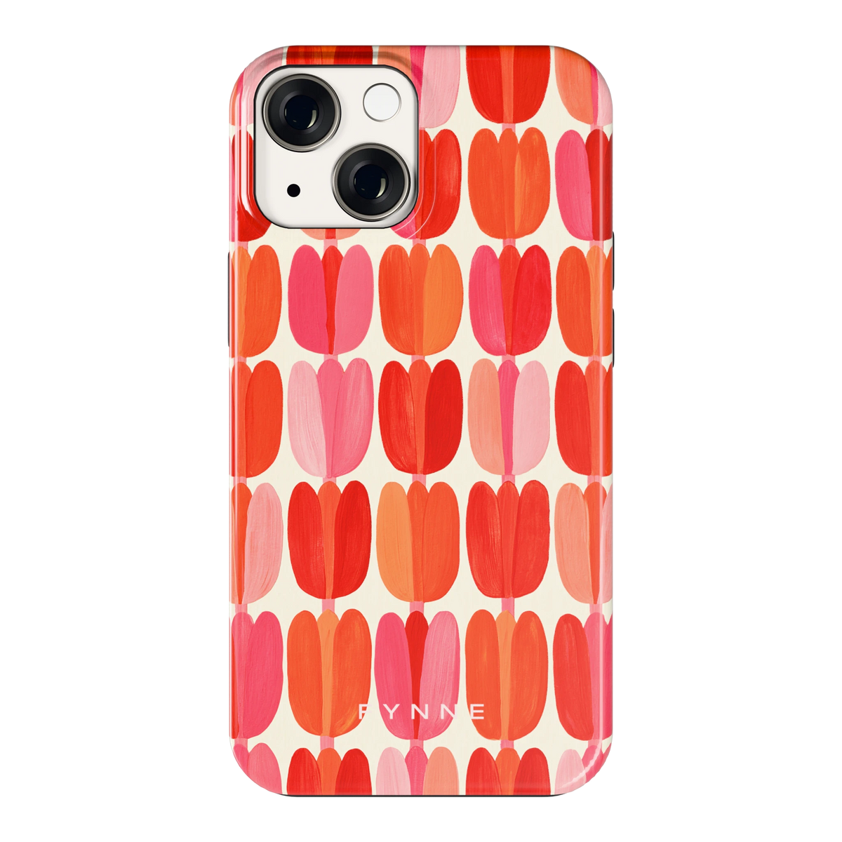 Geschilderde tulpenrijen hoesje voor iPhone 13 mini, achterkant