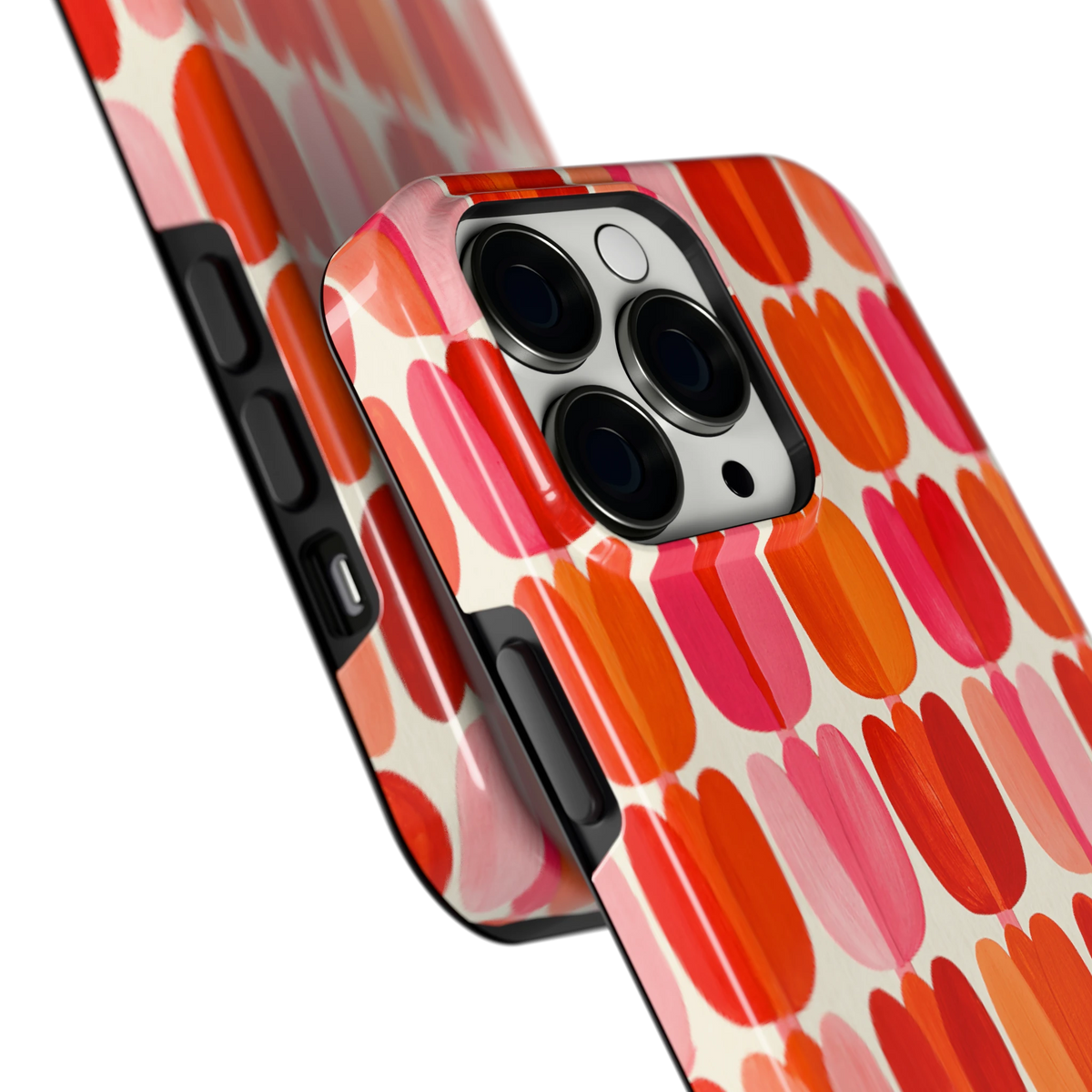 Geschilderde tulpenrijen hoesje voor iPhone 13 Pro, close-up